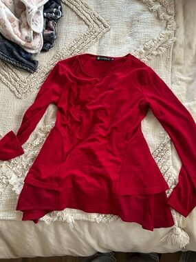 Allegra K Crimson Red Long-Sleeve Peplum Top